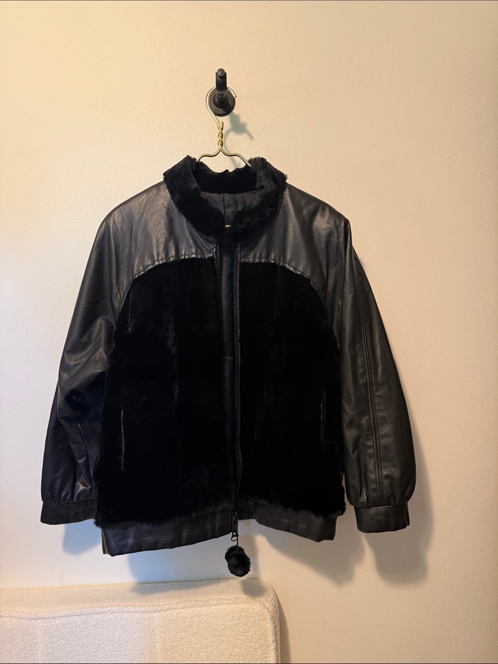 Black Leather-Sleeve Jacket